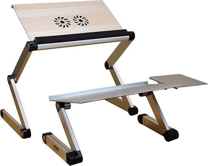 WorkEZ Standing Desk Conversion Kit with 2 fans & 3 usb ports. Perfect Laptop Sit to Stand Converter Ergonomic Adjustable Height & Angle Negative Tilt