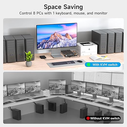 KVM Switch 8 Computers 1 Monitor HDMI 4K@60Hz, Reyoten USB 3.0 HDMI KVM Switch for 8 Computers Share 1 Monitor and 4 USB Devices with Hotkey, KVM Switches with IR Remote Control