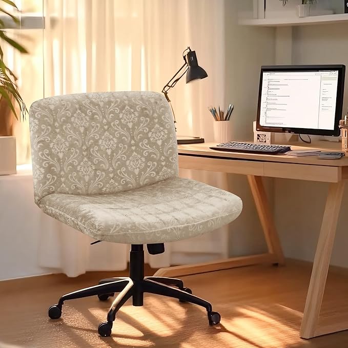 Criss Cross Chair Cover Armless Chair Slipcover Office Desk Chair Covers Velvet Embossing Mid Back Wide Seat Accent Chair Covers for Computer Chairs and Vanity Chairs(Velvet-Beige)