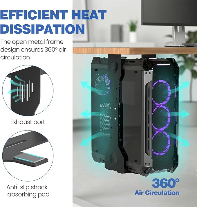 Adjustable Under Desk PC Mount, Heavy Duty PC Holder Under Desk- Up to 77 lbs Load Capacity, CPU Holder Stand Computer Mount for Standing Desks Home Office Laboratory