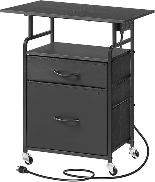 HOOBRO Printer Stand, Printer Table with Drawers, Mobile Filing Cabinet with Charging Station, Printer Cart for Home Office, Living Room, Black BB15UPS01