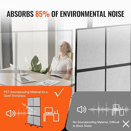 VEVOR Office Divider, 2 Panel Office Partition, Freestanding Office Divider Wall Partition & Privacy Divider Reduce Noise and Room Separation, Light Grey