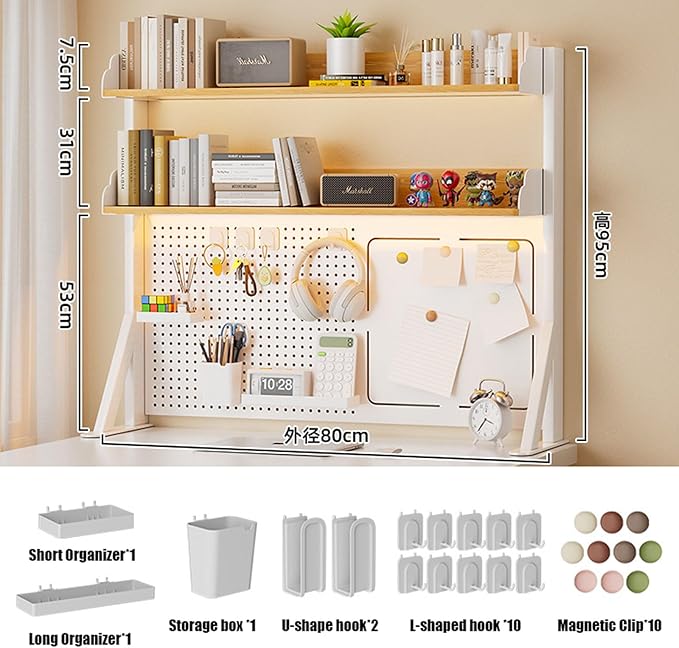 Clamp On Desk Organizer Shelf with Perforated Panels and Shelving Unit, Clamp-on Above or Under Desktop Storage Shelf for Office Home Dorm Desk
