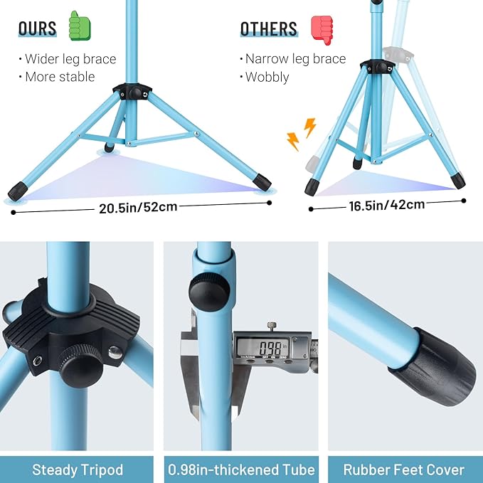 CAHAYA Sheet Music Stand & Tabletop Music Stand Solid Back with Carrying Bag for Books Notes Laptop Tablet Blue CY0194-3