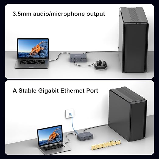 USB C KVM Switch Docking Station 3 Computers 4 Monitors for M1 M2 M3 M4 with Displaylink Technology,4K60Hz HDMI KVM Multi-Monitor Extended/Mirrored Display Out for Windows Mac