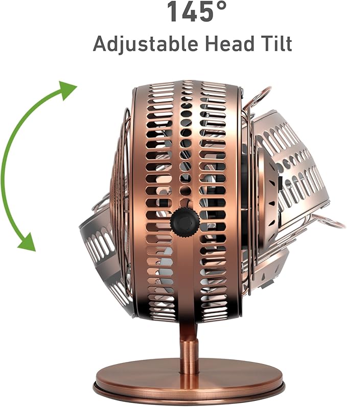 HOLMES 6" Heritage Table Fan, 2 Speeds, 4 Blades, Adjustable 145° Head Tilt, Metal Construction, Ideal for Home, Bedrooms, Dorm Rooms or Office, Brushed Copper