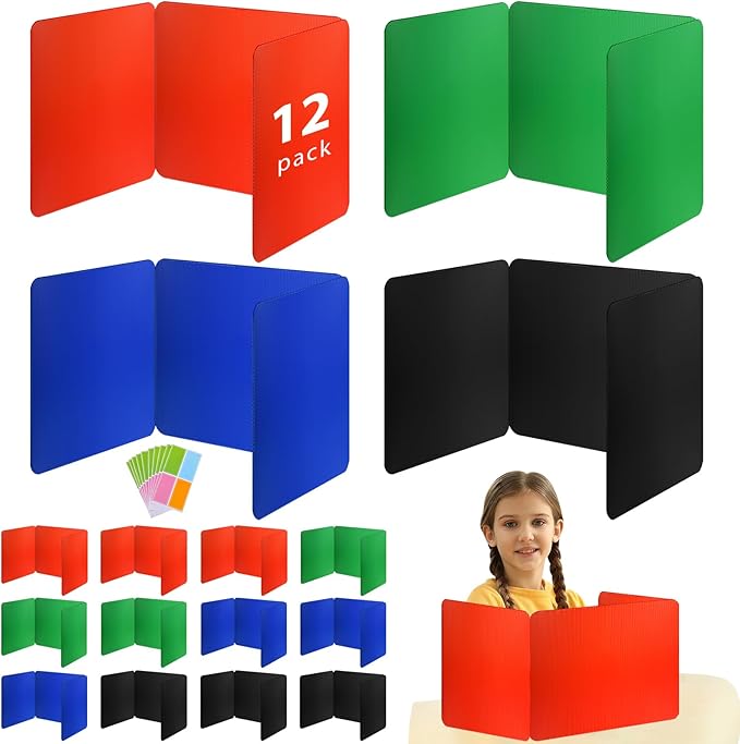 12 Pcs Colorful Desk Dividers for Students, Waterproof Durable Plastic Testing Dividers Privacy Folders for classroom, Easy to Clean, Desk Privacy Panel Classroom Shield Folder Boards Teacher Supplies