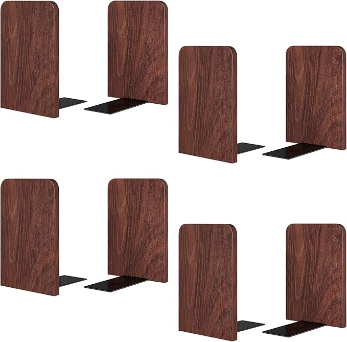 Book Ends 4Pairs Bulk Square Wooden Heavy Duty Bookends Sturdy Book Stoppers Book Holder Office Desk Decor Large Office Book Stand for Books, Decorative Book Shelf
