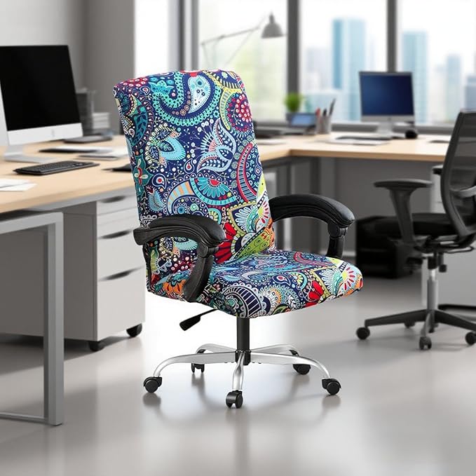 Office Chair Cover,Removable Desk Chair Cover with Zipper,Stretch Anti-dust Universal Rotating Office Seat Slipcover,Washable High Back Computer Seat Protector for Pets (Blue, Large | Armrests)