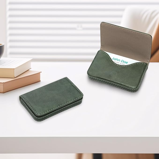 RFID Blocking Wallet - Minimalist Leather Business Credit Card Holder (12-Green)