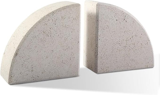 Karibiber Marble Bookend for Shelves, Non-Skid Bookends for Heavy Books, Heavy Duty Book Stopper for CDs, Luxury Book Shelf Holder, Quarter Circle Design Book Ends Decorative, Moleanos Beige, Set of 2