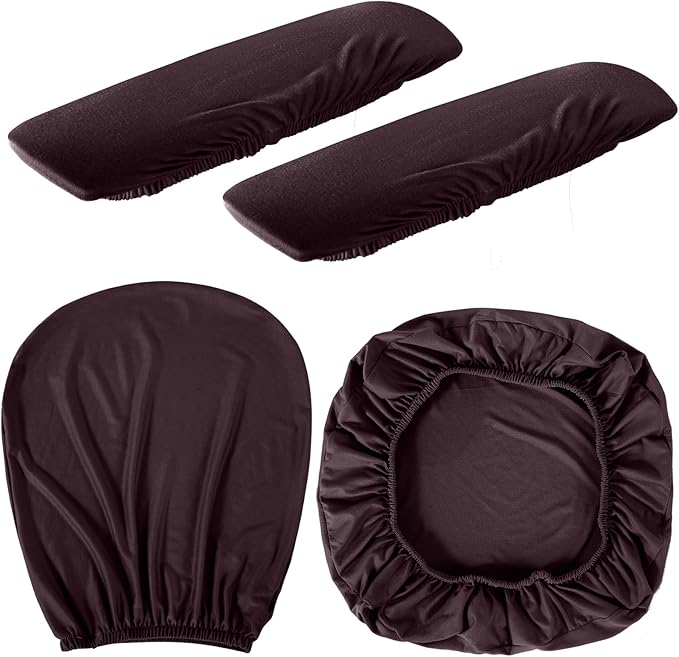 Tallew 4 Pcs Office Chair Covers Set Computer Universal Protective Stretchable Chair Seat Covers Desk Armrest Cover Pads Office Cushion Backrest for Rotating(Regular,Coffee)
