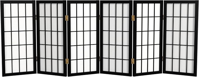 2 ft. Short Desktop Window Pane Shoji Screen - Black - 6 Panels