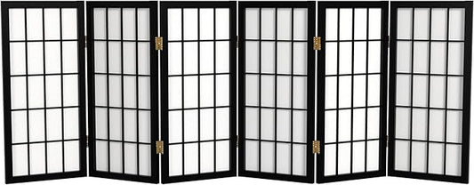 2 ft. Short Desktop Window Pane Shoji Screen - Black - 6 Panels