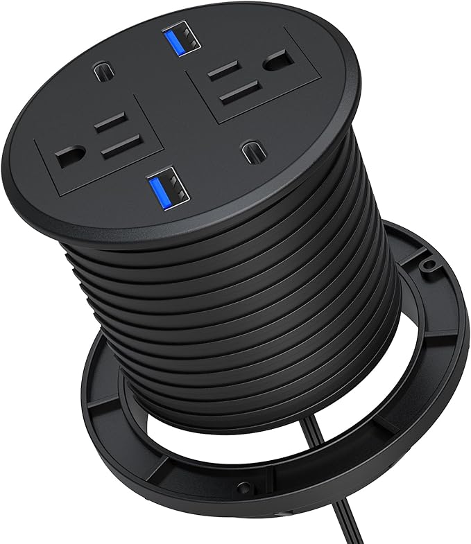 Recessed Power Grommet with AC Outlets, 3.15inch Desktop Power Grommet Outlet,30W PD Fast Charge for Deskt - Flush-Mount Recessed Power Strip,Home and Workspace Essential Desk Outlet