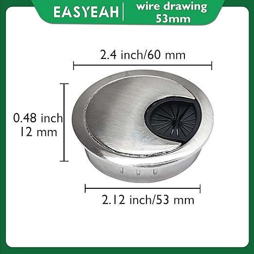 EASYEAH 2 Pcs Desk Grommet 2-1/16" / 53 mm, Desk Cord Hole Cover, Cable Grommet Metal Zinc Alloy Materilal, Desk Hole Grommet for Home & Office Pc, Detachable Cable Cord Organizer-Brushed Silver
