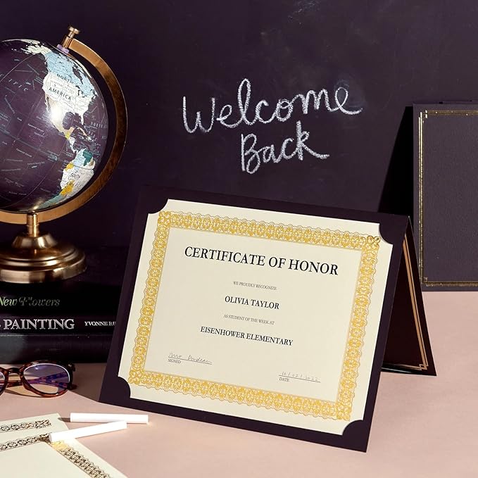 Gartner Studios Navy Blue with Gold Foil Detail Certificate Holders, Blue Award Holder, Navy Certificate Holder for Diploma, Fits 8.5" x 11" Documents, 36 Count (54516)