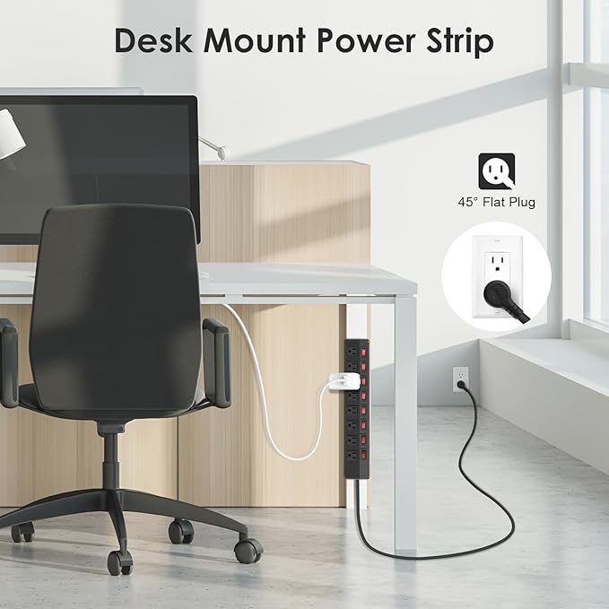 3PCS 8 Outlet Heavy Duty Power Strip with 8 Individual Switches,Moutable Metal Power Strip Surge Protector 1200 Joules,6FT 14AWG Extension Cord,15A 1800W 125V 60Hz