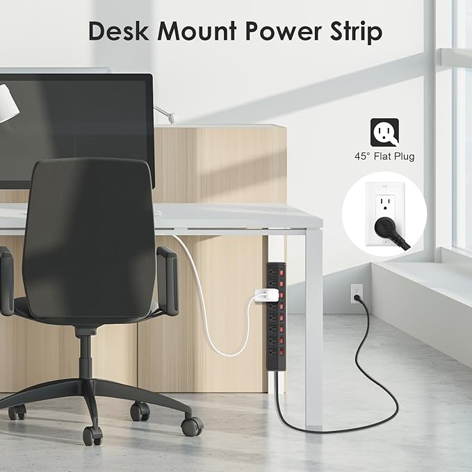 4PCS 8 Outlet Heavy Duty Power Strip with 8 Individual Switches,Moutable Metal Power Strip Surge Protector 1200 Joules,6FT 14AWG Extension Cord,15A 1800W 125V 60Hz