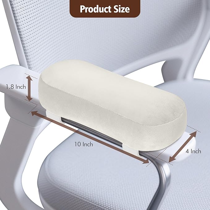 WdFour 2-Pack Non-Slip Armrest Pads for Office & Gaming Chairs - Ergonomic Forearm Support Pillow for Desk, Computer & Wheelchair, Pressure Relief Cushions (Ivory)