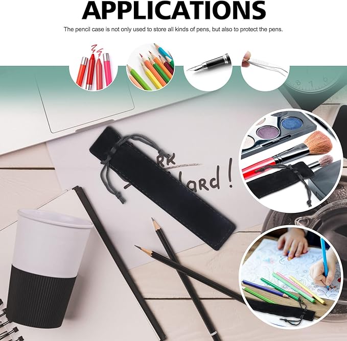 WFPLUS 50 Pieces Velvet Pen Pouch with Drawstring Pencil Sleeve Holders Pen Bag Case Pens Protective for Student Adult Office Business Supplies Gifts (Black)