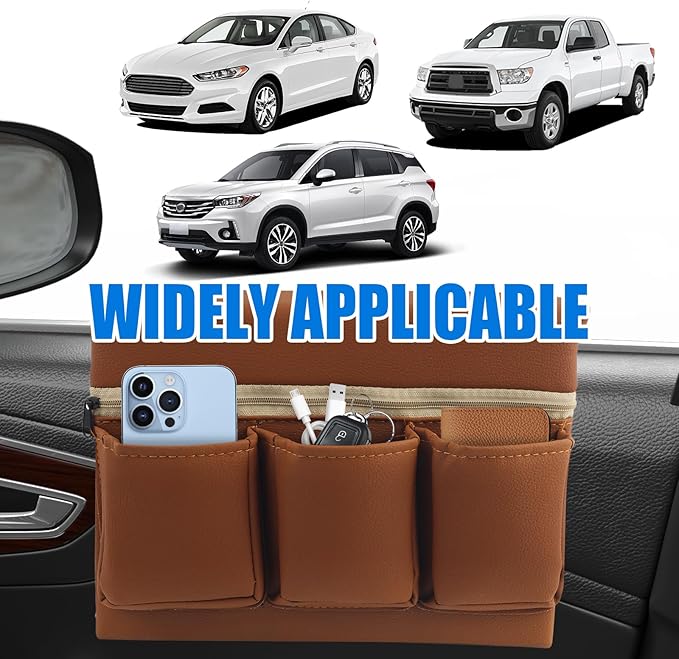 Car Armrest Storage Box for Window,Multi-Function Car Window Armrest Organizer with Multiple Storage Pockets,Arm Rest Organizer Cars Windows for Armrests and Increasing Storages (Brown)