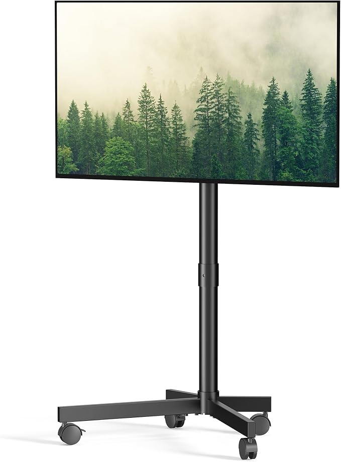 Mobile TV Cart Rolling TV Stand for 23-60 Inch LCD LED OLED Flat Curved Screens up to 88 lbs, Height Adjustable Portable TV Cart with Locking Wheels, Outdoor TV Stand Mount, Max VESA 400x400mm, Black