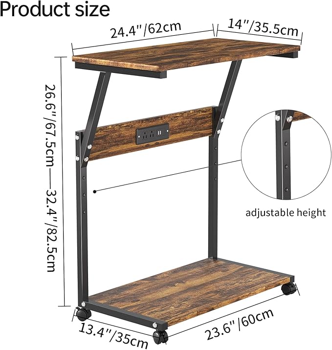 FANXIYQ Computer Tower Stand with 360° Locking Casters, 5 Height Adjustable Mobile CPU Cart, Under Desk PC Holder for Gaming Desktop, Home Office Organization, Wood Grain
