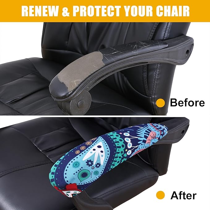 Smiry Stretch Printed Office Chair Armrest Covers, 2 Pcs Soft Fit Removable Washable Computer Desk Chair Arm Covers Protector, Blue Green