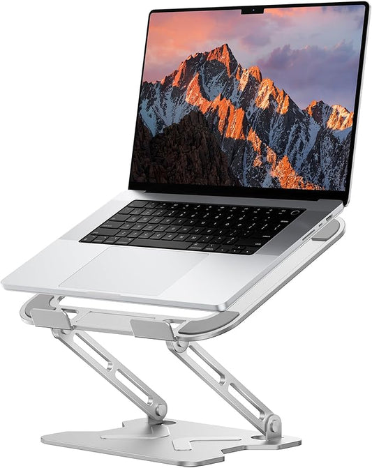 JCZT Adjustable Laptop Stand for Desk, Portable Laptop Riser Holder Foldable, Metal Ergonomic Computer Notebook Stand Holder for MacBook Air Pro, Dell, HP 10-16'' White