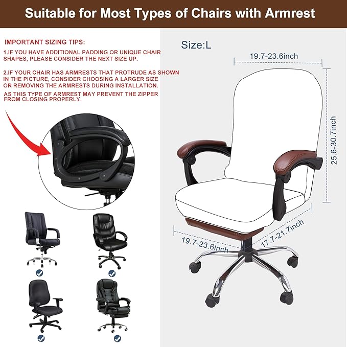 NeColorLife Velvet Office Chair Cover with Armrest Covers - Stretchable High Back Desk Computer Chair Slipcover for Large Rotating Boss Chairs (Large,Black)