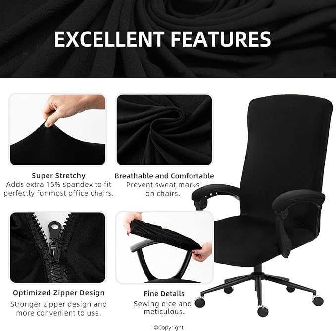 Water Resistant Stretch Computer Office Chair Cover with Armrest Covers Durable Zipper Universal Washable Removable Spandex Rotating Boss Chair Slipcovers Anti-dust Soft Desk Chair Seat Protector