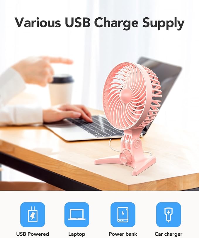 AaoLin USB Desk Fan, Small Fans with CVT Variable Speeds, Strong Cooling Airflow, Quiet Portable, Desktop Mini Personal Table Fan for Room, Home,Office, Bedroom, Pink