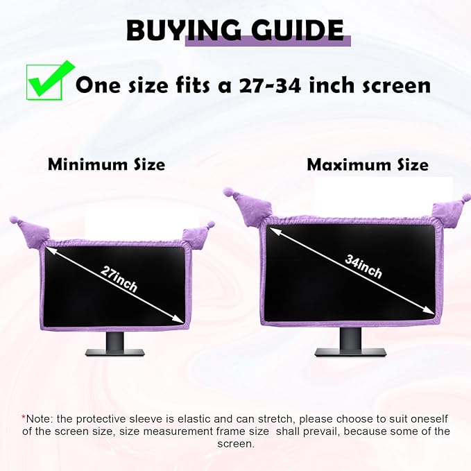 23'' - 34'' Computer Monitor Protective Cover with Cat Ear Design, Cute Monitor Dust Cover with Furry Design, Elastic Dustproof, Suitable for PC, Tablet, TV