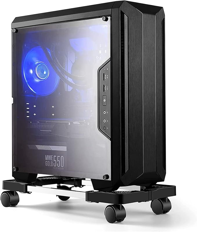 Computer Tower Stand,Hmseng Adjustable Mobile CPU Stand with 4 Rolling Caster Wheels, PC Tower Stand Fits Most PC Under Desk-Black