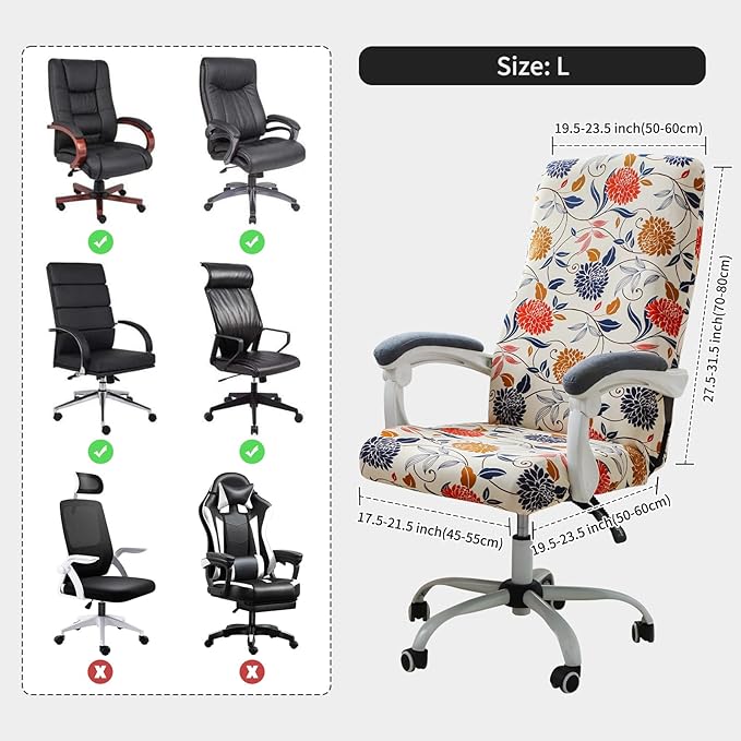 FORCHEER Large Computer Chair Cover with Arm Floral Stretch Office Chair Cover Desk Chair Slipcover 1 Piece Washable Removable