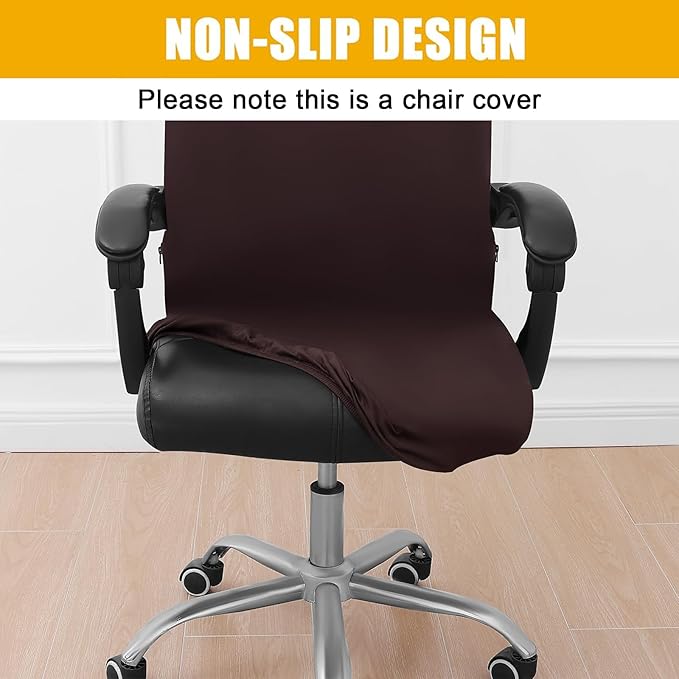 Smiry Stretch Printed Office Computer Chair Covers, Universal Desk Rotating Chair Slipcovers Removable Washable, Soft Fit Anti-Dust Spandex Protector Cover with Zipper, Brown and White