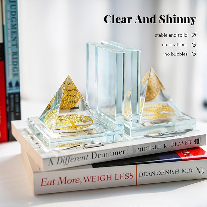 Crystal Bookends for Shelves 1 Pair, Glass Decorative Book Ends for Heavy Books, Non-Skid Book Stopper for Home Office School Supplies