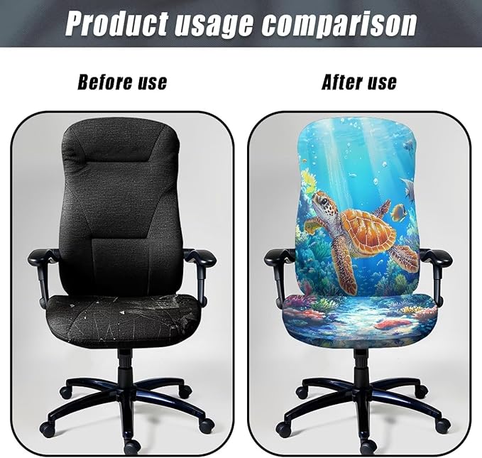 Talayituse Turtle Fish Water Plants Print Office Chair Covers, Stretch Computer Chair Cover, Universal Boss Chair Covers Modern Simplism Style High Back Chair Slipcover, Large