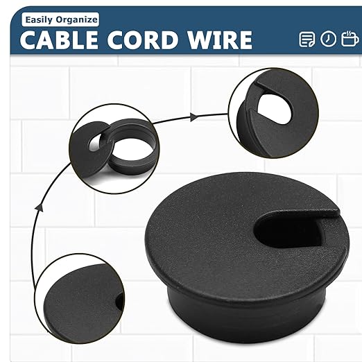 5pcs 1-3/8 Inch Desk Grommet, Plastic Desk Hole Cover, Black Cable Hole Cover, Desk Hole Grommet for Wire Cord Organizing Office Computer Desk
