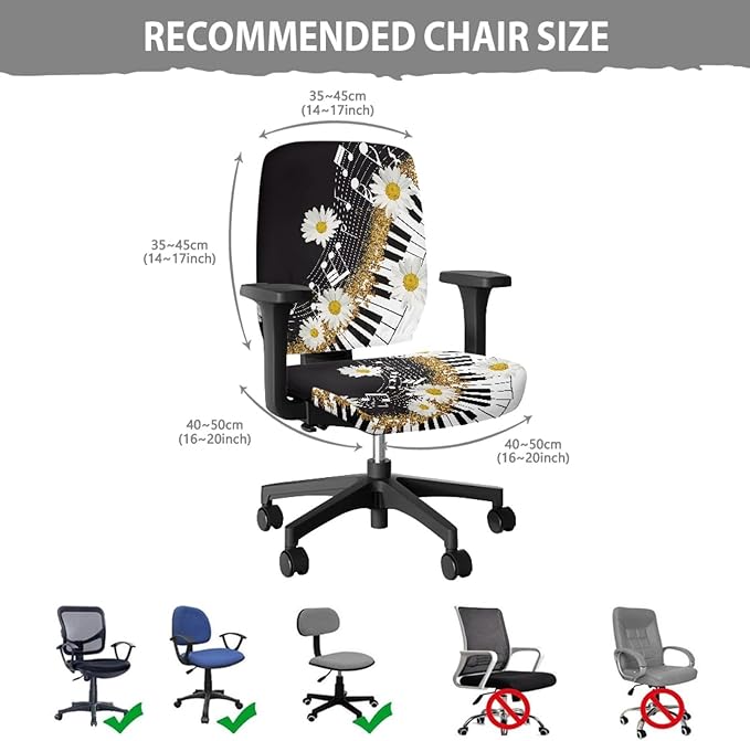 GLENLCWE Daisy Music Piano Chair Covers Universal Stretch Desk Chair Cover Non Slip Computer Chair Slipcovers Washable