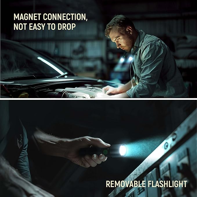 CLAKAP LED Neck Light, 1800 Lumens Bright Rechargeable Neck Flashlight with Magnetic Base, Detachable Hands Free Mechanic Work Lights Lamp for Reading 2 Pack