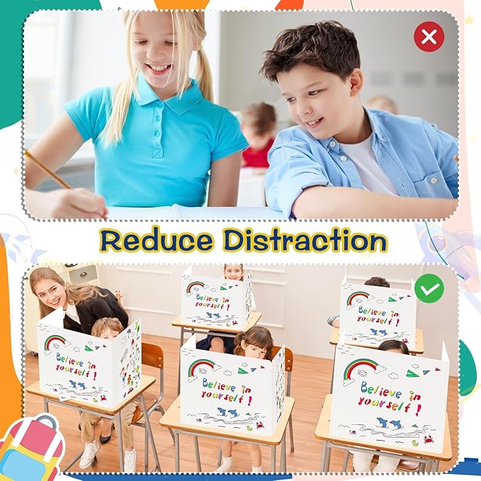 Desk Dividers for Students, 24 Pcs Cardboard Privacy Folders, Privacy Boards, Classroom Desk Divider Shield for Student School Teachers Home (Believe in Yourself)