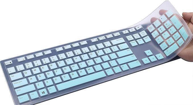 Keyboard Cover Skin Compatible for Dell KM636 KB216 KB216t KB216p Wireless/Wired Keyboard & Dell Optiplex 5250 3050 3240 5460 7450 7050, Inspiron AIO 3475/3670/3477 All-in One Desktop (Ombre Mint)