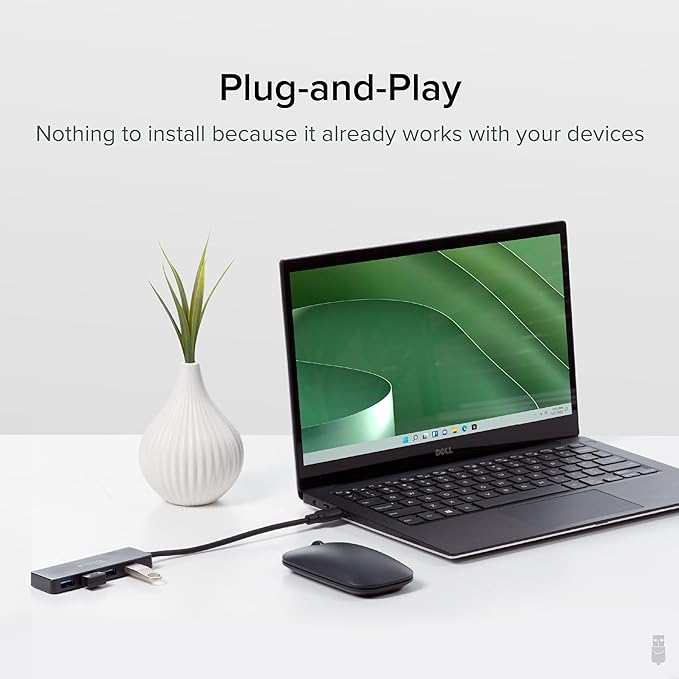 Plugable 4 Port USB Hub 3.0, USB Splitter for Laptop, Compatible with Windows, Surface Pro, PC, Chromebook, Linux, Android, Charging Not Supported