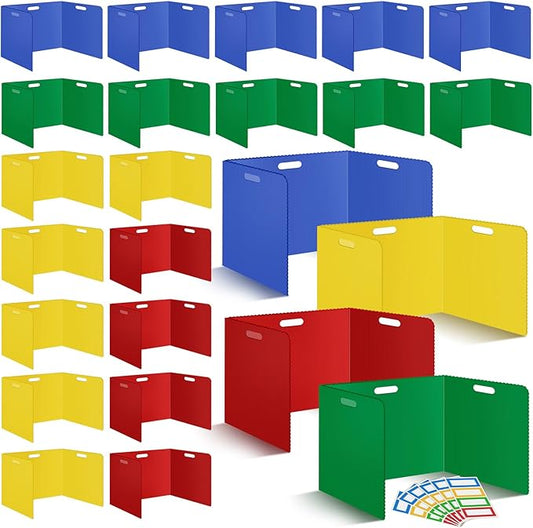 24 Pcs Desk Dividers for Students Classroom Plastic Privacy Folders Muticolored Test Dividers for Students Desks Trifold Privacy Panel Partitions for School Teacher Supplies (24pcs Muticolored)