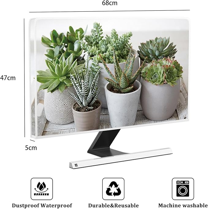Green Botanical Waterproof 26, 27, 28 Inch Anti-Static Dustproof LCD/LED/HD Decorative Potted Plant Panel Case Computer Monitor Covers Sleeve Compatible with PC Desktop and TV