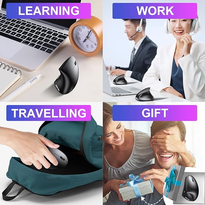 ASOYIOL Ergonomic Mouse Wireless,Rechargeable Vertical Mouse with USB Receiver,6 Buttons 800/1200/1600 Computer Mouse for Laptop PC(Right Hand,Black)