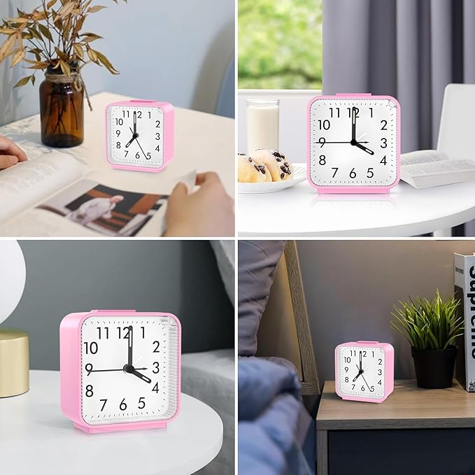 AMIR Analog Alarm Clock, Silent Non Ticking Small Clock, Travel Alarm Clock with Snooze & Light, Ascending Beep Sounds, Battery Operated Loud Alarm Clock