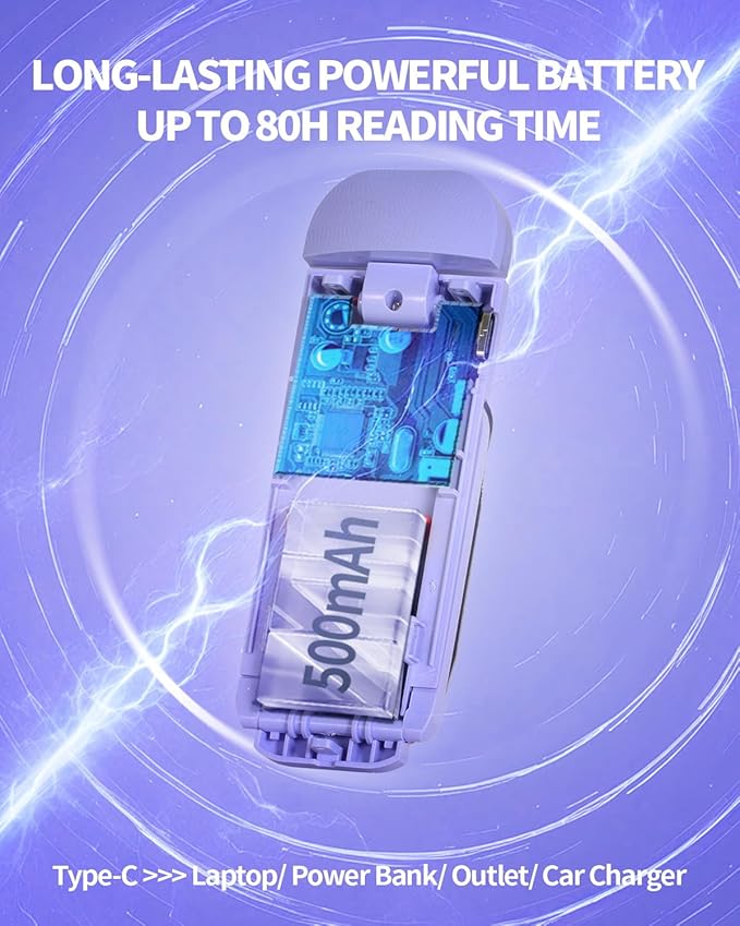 HEMONNKAM Book Reading Light, 2 Pack Rechargeable Clip on Booklight, Eye Caring 3 Color Temperatures & 5 Brightness Levels, Night Use for Bed, Long Lasting, Reading at Night in Bed, Purple+Black
